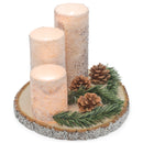 Sugared White Birch Flameless LED Holiday Pillar Candle Set with Wood Base