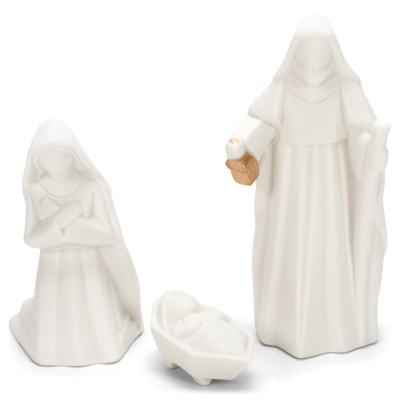 White Porcelain 7 PC Hand Painted Miniature Christmas Nativity Set, Boxed