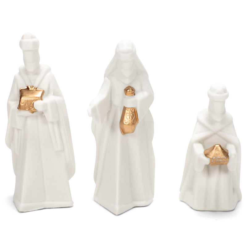 White Porcelain 7 PC Hand Painted Miniature Christmas Nativity Set, Boxed