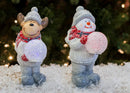 Mark Feldstein & Associates Moose & Snowman Holding Snowballs LED Light Up Terra Cotta 2 Piece Set