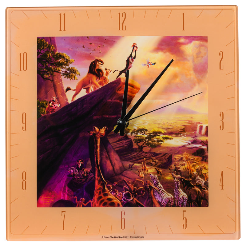Mark Feldstein & Associates Lion King Disney Kinkade Sunrise Orange 11 inch Glass Square Wall Clock