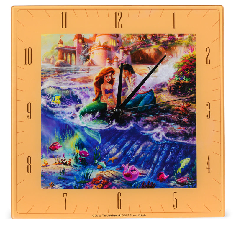 Mark Feldstein & Associates Little Mermaid Disney Kinkade Ocean Blue 11 inch Glass Square Wall Clock