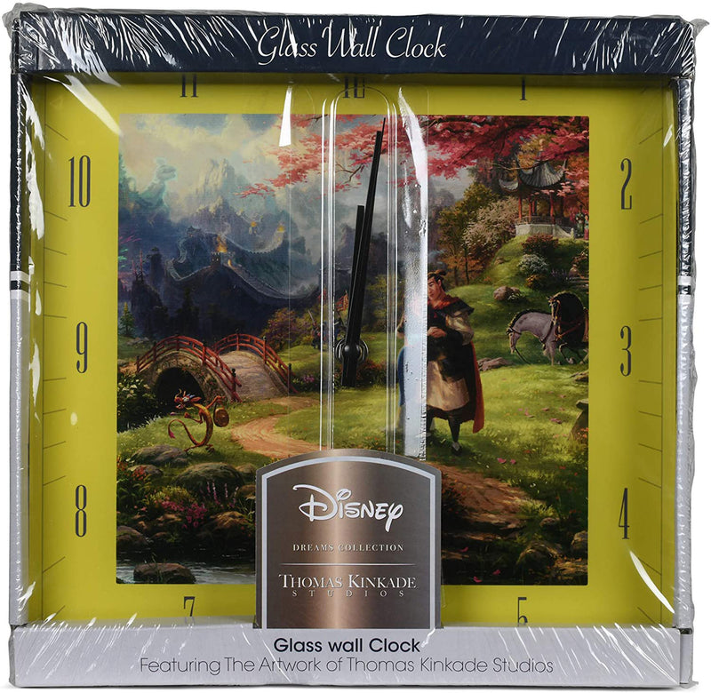 Mark Feldstein & Associates Mulan Blossoms of Love Disney Kinkade Yellow 11 inch Glass Square Wall Clock