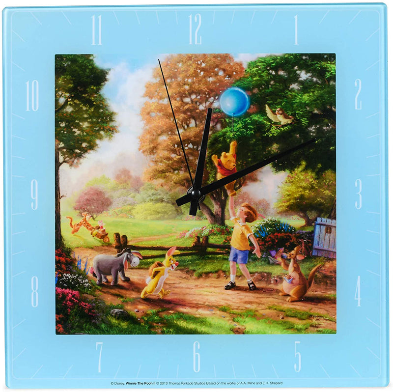 Mark Feldstein & Associates Winnie The Pooh Disney Kinkade Sky Blue 11 inch Glass Square Wall Clock