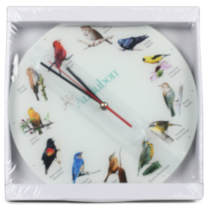 Mark Feldstein & Associates Audubon Songbird Species Non-Singing Classic White 12 inch Smooth Glass Round Wall Clock