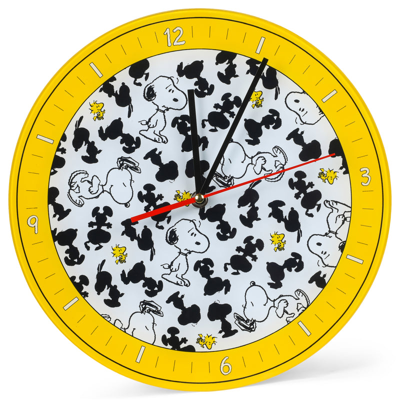 Mark Feldstein & Associates Snoopy and Woodstock Peanuts Sunshine Yellow 12 inch Glass Round Wall Clock