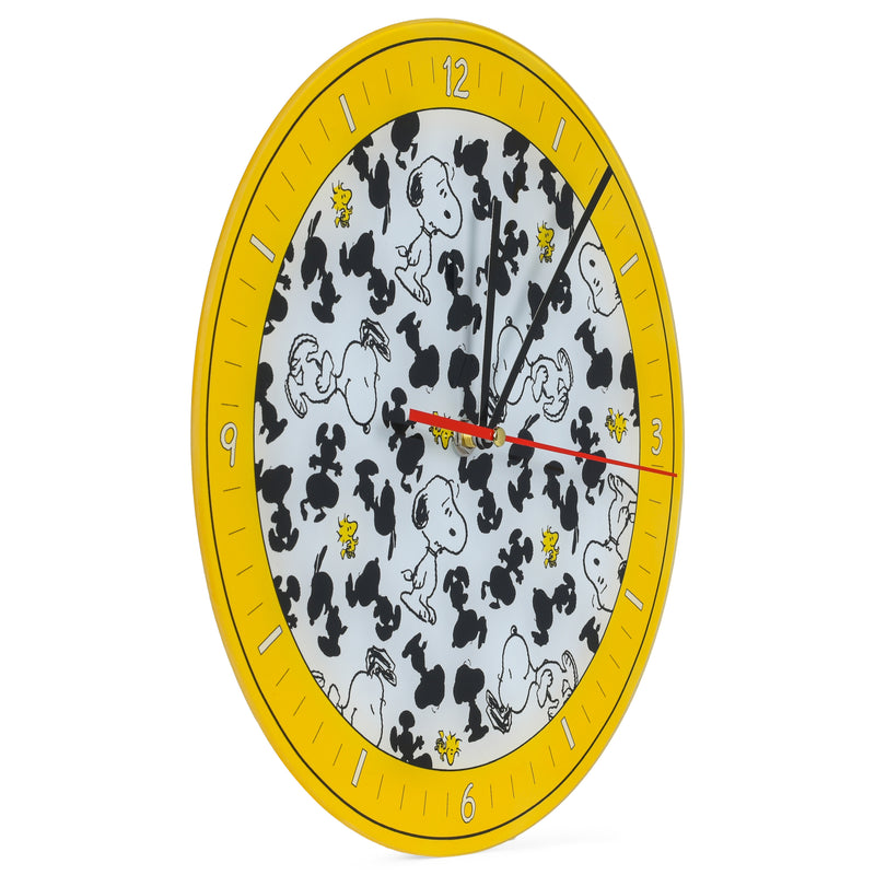 Mark Feldstein & Associates Snoopy and Woodstock Peanuts Sunshine Yellow 12 inch Glass Round Wall Clock