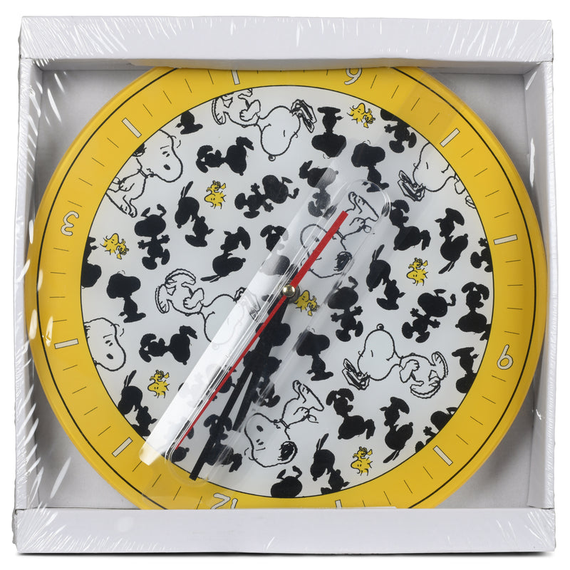 Mark Feldstein & Associates Snoopy and Woodstock Peanuts Sunshine Yellow 12 inch Glass Round Wall Clock