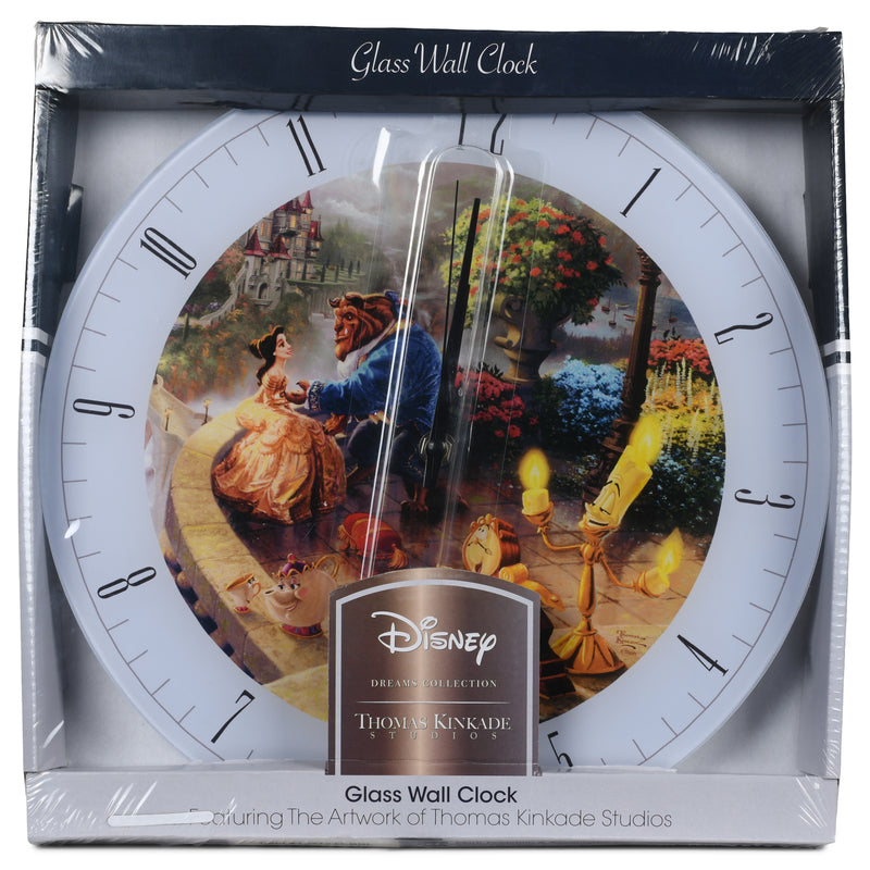 Mark Feldstein & Associates Beauty and The Beast Disney Kinkade Falling in Love Blue 12 inch Glass Round Wall Clock