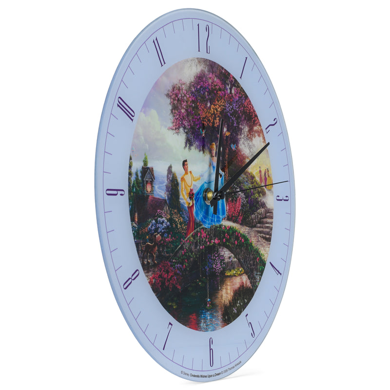 Mark Feldstein & Associates Cinderella Disney Kinkade Wishes Upon A Dream Blue 12 inch Glass Round Wall Clock