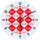 Mark Feldstein & Associates Coca Cola Diamond Pattern Red and White 12 inch Glass Round Wall Clock