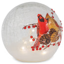 Mark Feldstein & Associates Woodland Cardinal Pair Rosy Red 6 x 6 Crackle Glass LED Lighted Holiday Globe