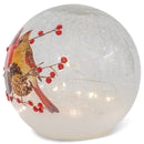 Mark Feldstein & Associates Woodland Cardinal Pair Rosy Red 6 x 6 Crackle Glass LED Lighted Holiday Globe