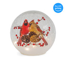 Mark Feldstein & Associates Woodland Cardinal Pair Rosy Red 6 x 6 Crackle Glass LED Lighted Holiday Globe