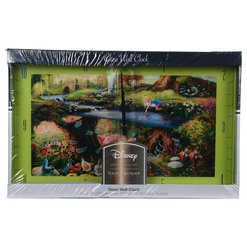 Mark Feldstein & Associates Alice in Wonderland Disney Kinkade Floral Green 16 x 10 Glass Rectangular Wall Clock