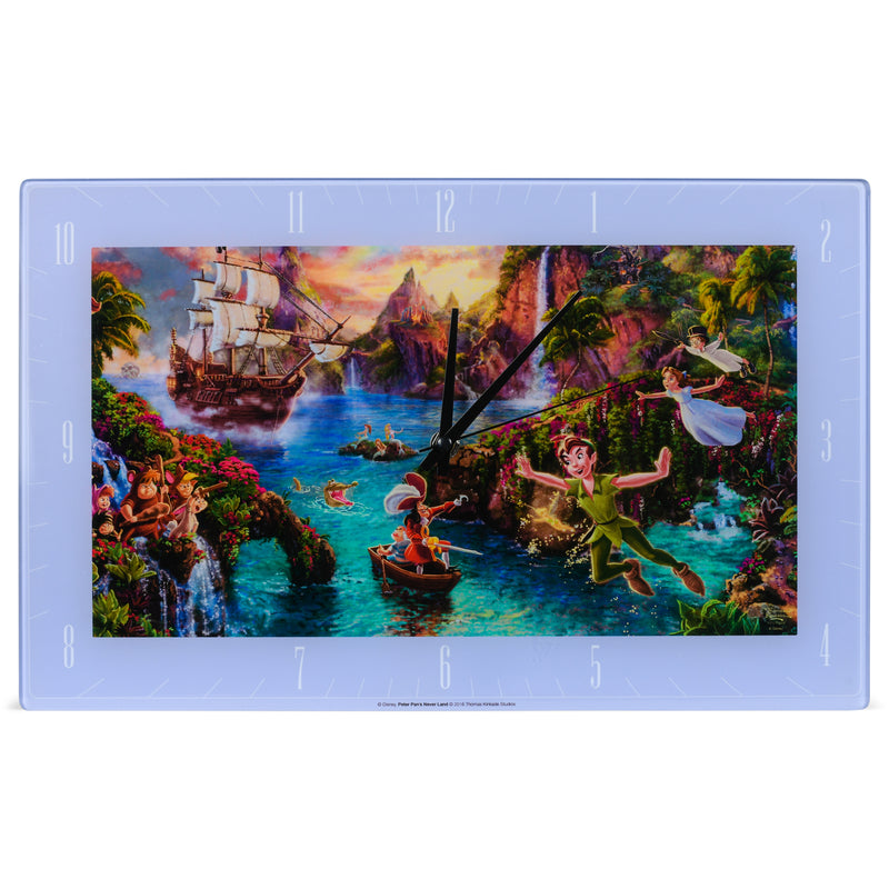 Mark Feldstein & Associates Peter Pan Neverland Disney Kinkade Floral Blue 16 x 10 Glass Rectangular Wall Clock