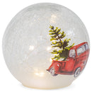 Mark Feldstein & Associates Truck with Tree Rosy Red 6 x 6 Crackle Glass LED Lighted Holiday Globe