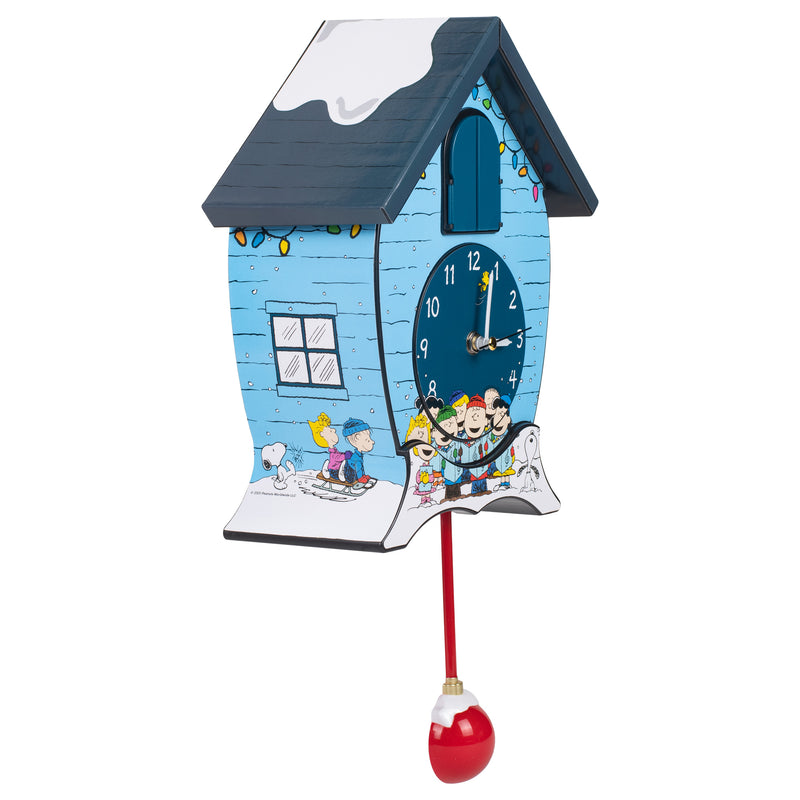Mark Feldstein & Associates Peanuts Gang Snoopy Linus Lucy ICY Blue 17 x 9 Acrylic Holiday Cuckoo Clock