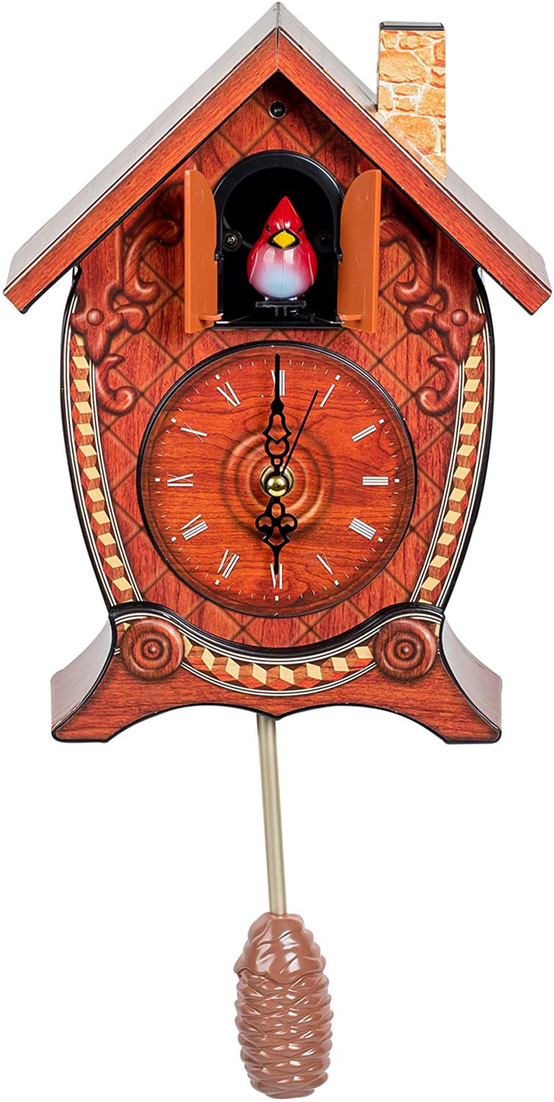 Traditional Chalet Style Singing Cardinal Tabletop Wall Sound Cuckoo Clock