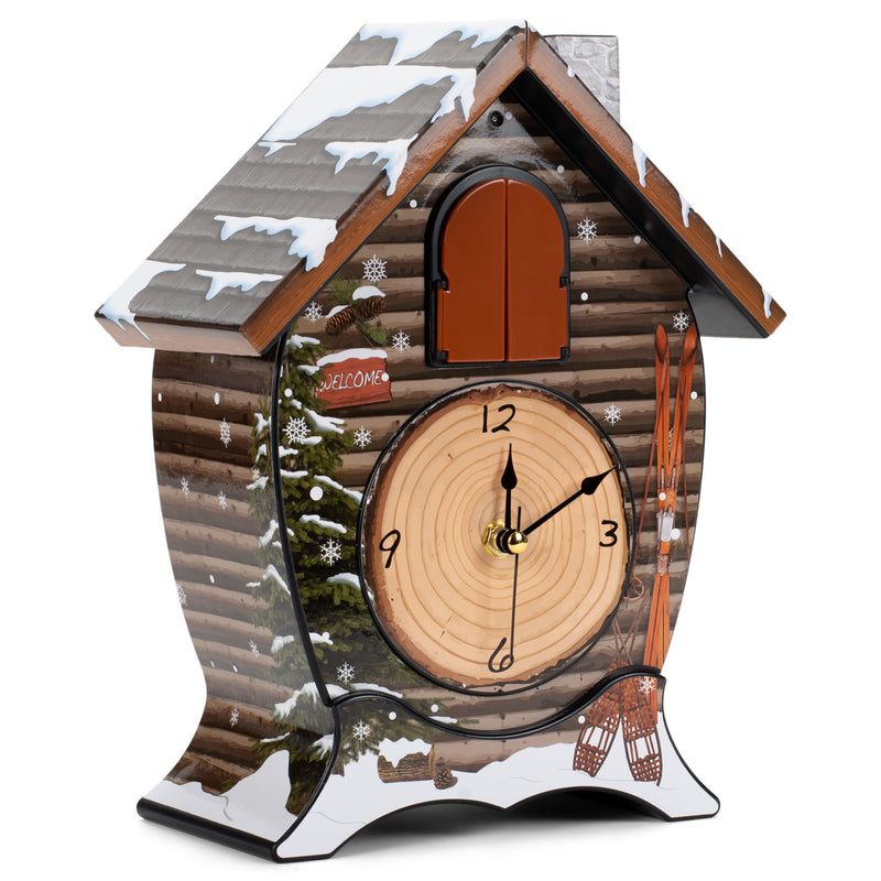 Mark Feldstein Snowy Cabin Singing Cardinal Tabletop Wall Sound Cuckoo Clock
