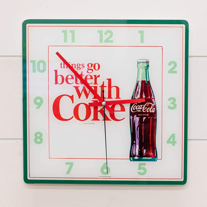 Mark Feldstein & Associates Coca Cola Bottle Things Go Better with, Analog Square Wall Clock - 11.81 Inch