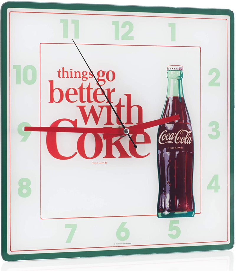 Mark Feldstein & Associates Coca Cola Bottle Things Go Better with, Analog Square Wall Clock - 11.81 Inch
