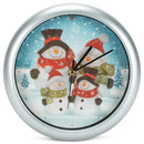 Snowman Family Winter Wonderland Round Silvertone Framed 8 Inch Musical Wall Clock