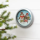 Snowman Family Winter Wonderland Round Silvertone Framed 8 Inch Musical Wall Clock