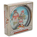 Snowman Family Winter Wonderland Round Silvertone Framed 8 Inch Musical Wall Clock