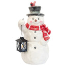 Mark Feldstein & Associates Snowman with Lantern LED Light Up 17 Inch Resin Stone Door Greeter Figurine (Sparkle)