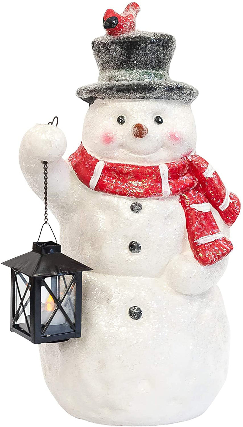 Mark Feldstein & Associates Snowman with Lantern LED Light Up 17 Inch Resin Stone Door Greeter Figurine (Sparkle)