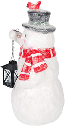 Mark Feldstein & Associates Snowman with Lantern LED Light Up 17 Inch Resin Stone Door Greeter Figurine (Sparkle)