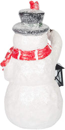 Mark Feldstein & Associates Snowman with Lantern LED Light Up 17 Inch Resin Stone Door Greeter Figurine (Sparkle)