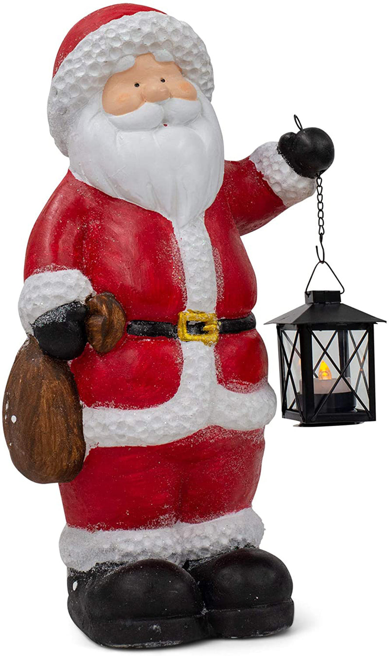 Mark Feldstein & Associates Cozy Red Santa with LED Tea Light Lantern 10.5 x 17 Resin Decorative Door Greeter