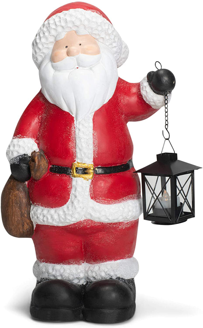 Mark Feldstein & Associates Cozy Red Santa with LED Tea Light Lantern 10.5 x 17 Resin Decorative Door Greeter