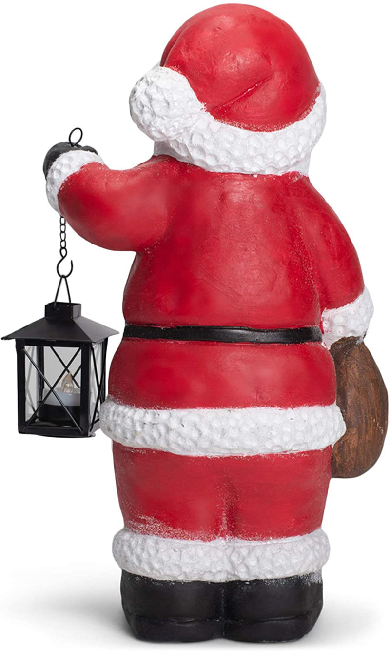 Mark Feldstein & Associates Cozy Red Santa with LED Tea Light Lantern 10.5 x 17 Resin Decorative Door Greeter