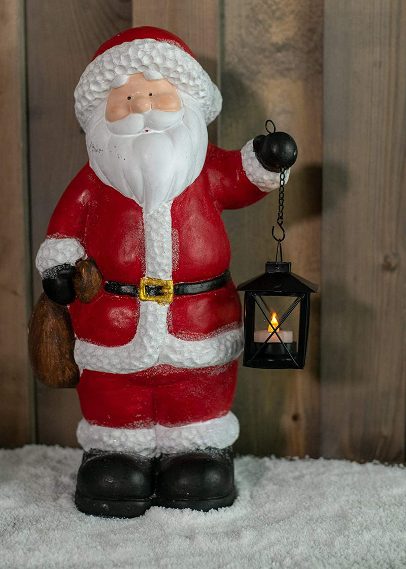 Mark Feldstein & Associates Cozy Red Santa with LED Tea Light Lantern 10.5 x 17 Resin Decorative Door Greeter