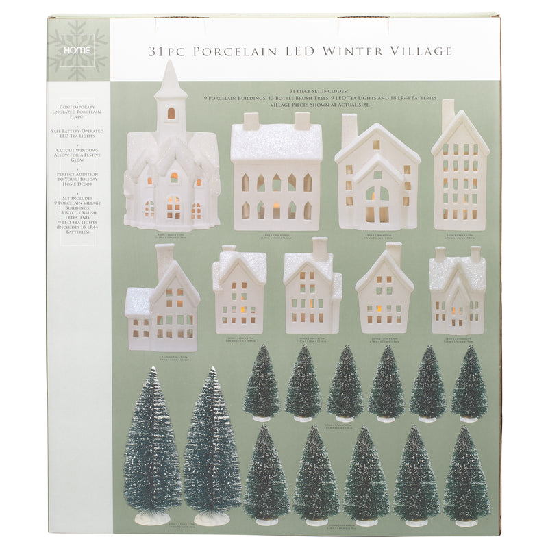 Winter Village LED Tea Light 31 Piece Porcelain Tabletop Christmas Figurine Boxed Set