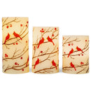 Flameless LED Glitter Berries and Cardinals Wax Pillar Candles with Timer, 3pc Set