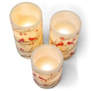 Flameless LED Glitter Berries and Cardinals Wax Pillar Candles with Timer, 3pc Set