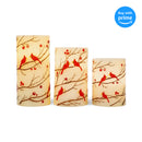 Flameless LED Glitter Berries and Cardinals Wax Pillar Candles with Timer, 3pc Set