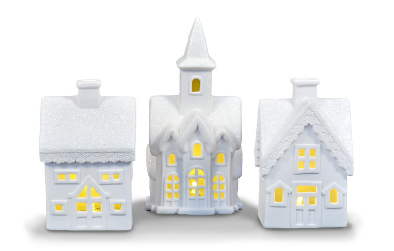 Mark Feldstein & Associates Village with Trees White 6 inch Unglazed Porcelain Holiday Figurines 7 Piece Set