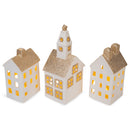 Mark Feldstein & Associates Village White Glitter 12 inch Porcelain LED Holiday Figurines 9 Piece Set