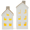 Mark Feldstein & Associates Village White Glitter 12 inch Porcelain LED Holiday Figurines 9 Piece Set