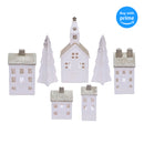 Mark Feldstein & Associates Village White Glitter 12 inch Porcelain LED Holiday Figurines 9 Piece Set
