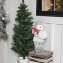 Snowman Holding LED Snowball Classic White 17 inch Resin Stone Holiday Door Greeter Figurine