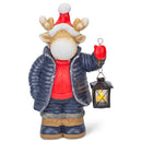 Mark Feldstein & Associates Merry Moose Holding Lantern Natural Brown 17 inch Resin Stone Holiday Door Greeter Figurine