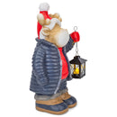 Mark Feldstein & Associates Merry Moose Holding Lantern Natural Brown 17 inch Resin Stone Holiday Door Greeter Figurine
