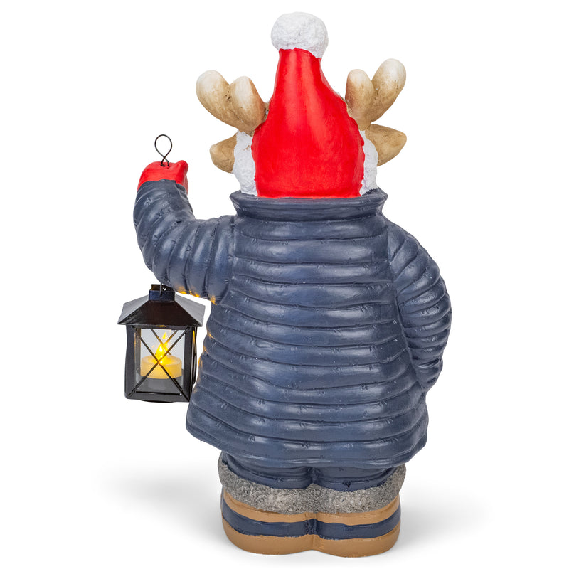 Mark Feldstein & Associates Merry Moose Holding Lantern Natural Brown 17 inch Resin Stone Holiday Door Greeter Figurine