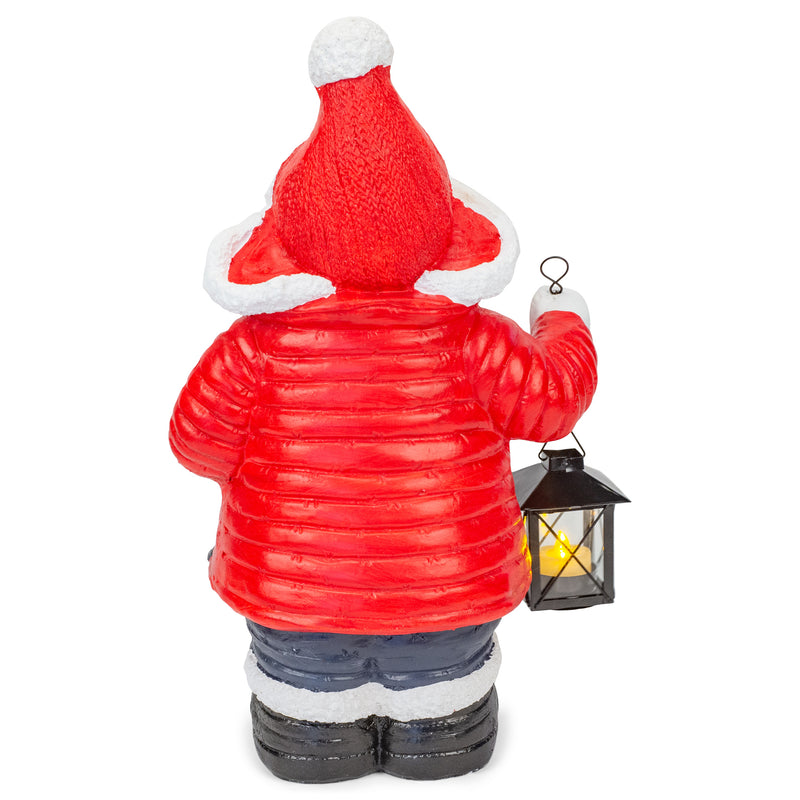 Mark Feldstein & Associates Snuggly Snowman Holding Lantern Rosy Red 17 inch Resin Stone Holiday Door Greeter Figurine